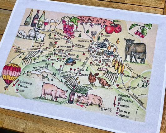 Orange Wine Map Tea Towel